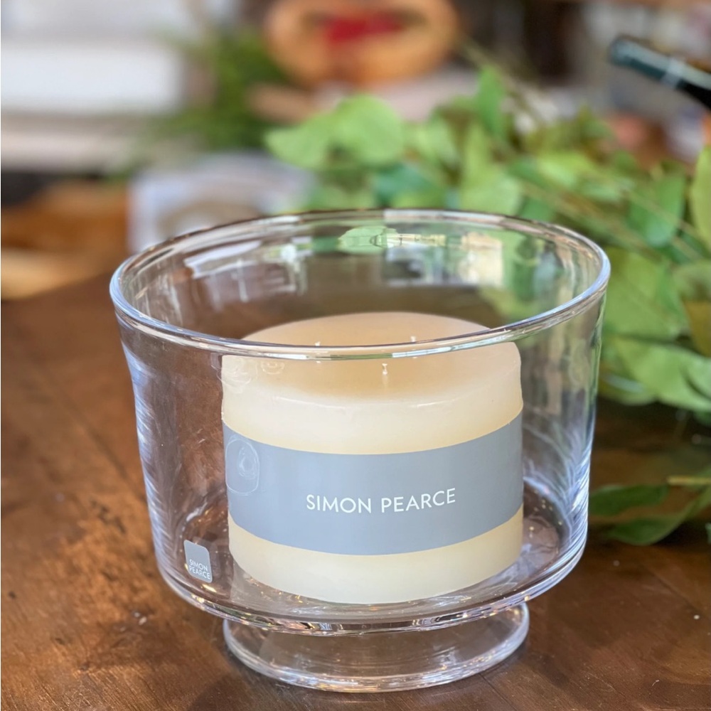 Brand new Simon Pearce Glass and Candle Holder “Nantucket Low Hurricane”